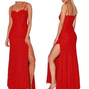 NWT Lulus Song of the Siren Red Lace Maxi Dress